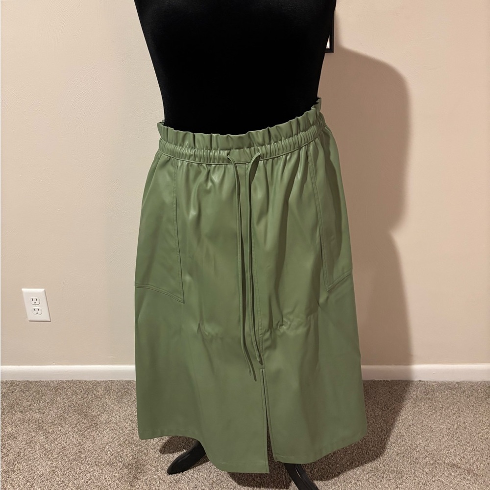 Olive Green Drawstring Midi Skirt